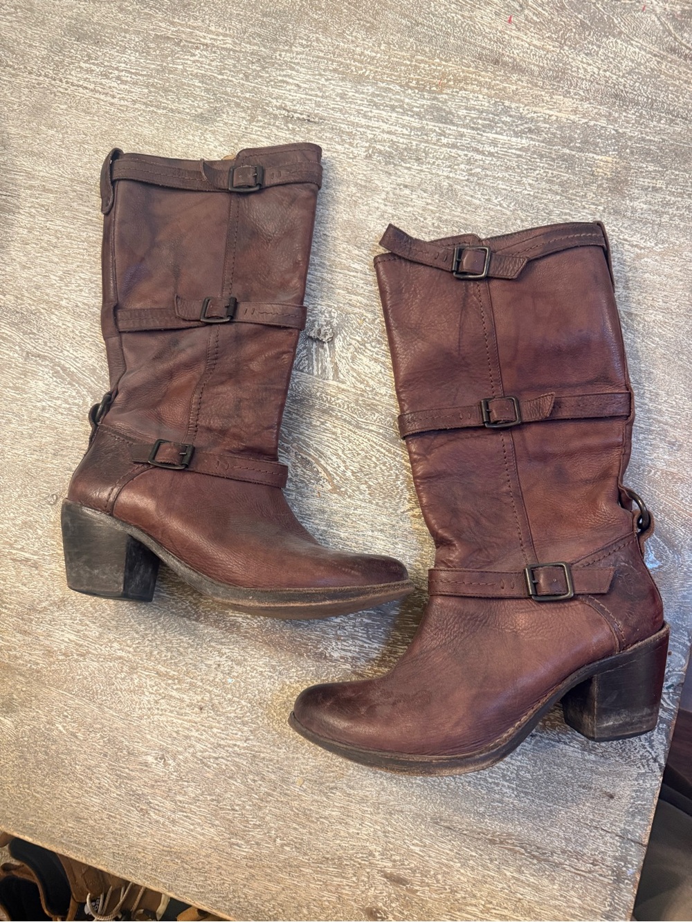 Fryes Women's Mid-Calf Buckle Leather Boots - Brown